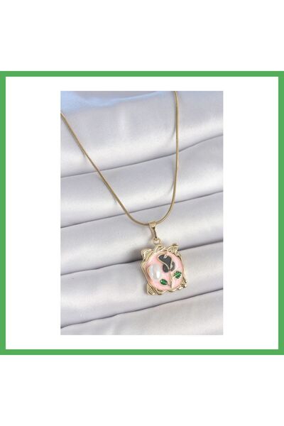 Nur store Çanta 316L Steel Gold Color Chain with Pink Enamel Flower Embellish...
