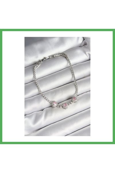 Nur store Çanta سوار نسائي من النحاس مع حجر الزركون الوردي اللون الفضي من BEZOSS
