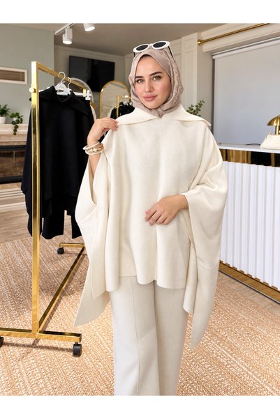 ZEYNEP ERDEM FASHİON Ahel Triko Panço Pantolonlu İkili Takım – Krem