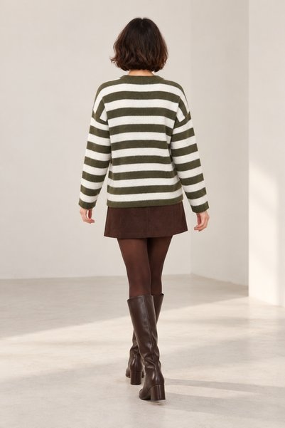 KAZAK Oversize Soft Textured Crew Neck Striped