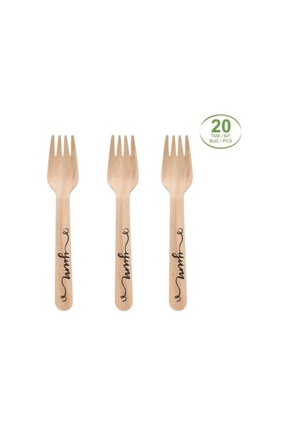 Jumbo Furculite din Lemn cu Imprimeu ”Yum” 16cm - 20buc