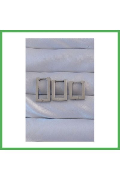 Nur store Çanta 316L Steel Silver Color Rectangular Earring Set Bezoss