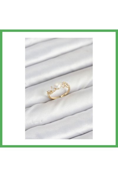 Nur store Çanta Brass Gold Color Zircon Stone Pearl Model Women's Ring Bezoss