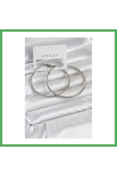 Nur store Çanta Silver Color Brass Cornered Edge Hoop 54 mm Women's Earrings ...