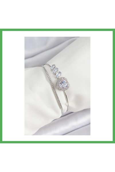 Nur store Çanta سوار نسائي من النحاس باللون الفضي مرصع بحجر الزركون على شكل ق...