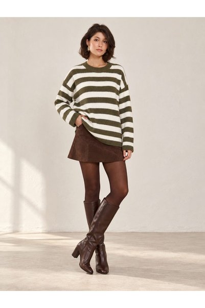 KAZAK Oversize Soft Textured Crew Neck Striped