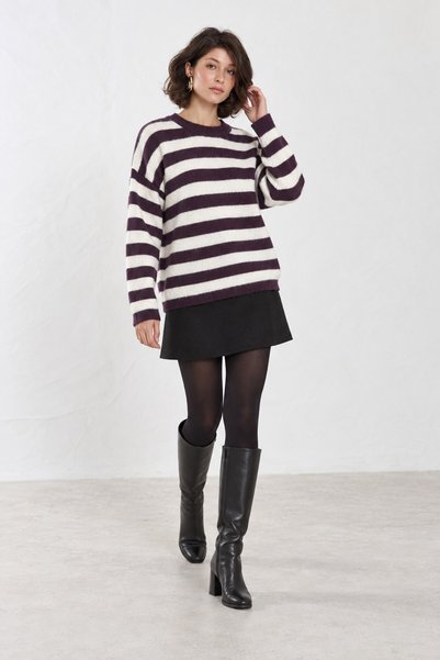 KAZAK Oversize Soft Textured Crew Neck Striped