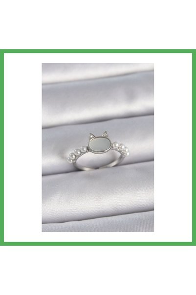Nur store Çanta Brass Silver Color Adjustable White Enamel Cat Model Pearl De...