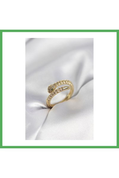 Nur store Çanta Snake Model Gold Color Zircon Stone Women's Ring Bezoss