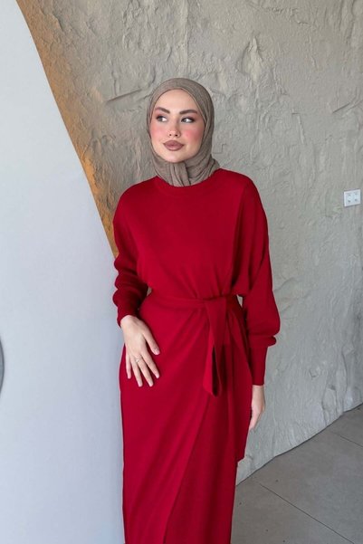 Şule Giyim Aryel Belted Dress Red