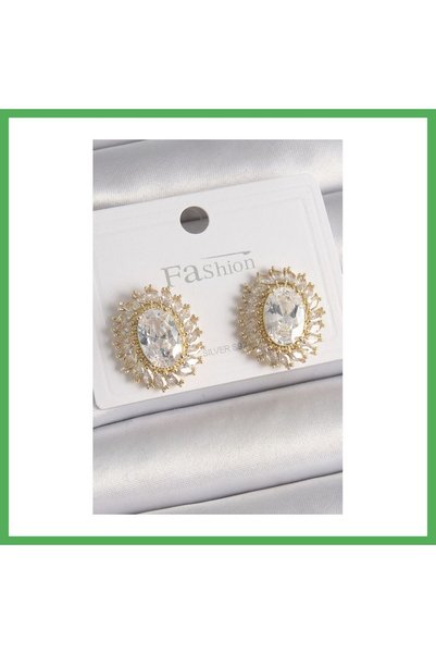 Nur store Çanta Brass Gold Color Zircon Stone Women's Earrings Bezoss