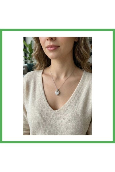 Nur store Çanta 316L Steel Chain Silver Color Zircon Stone Heart Women's Neck...