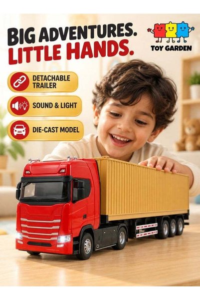 TOY GARDEN Alloy Container Truck Model with Detachable Trailer | Die-Cast Met...