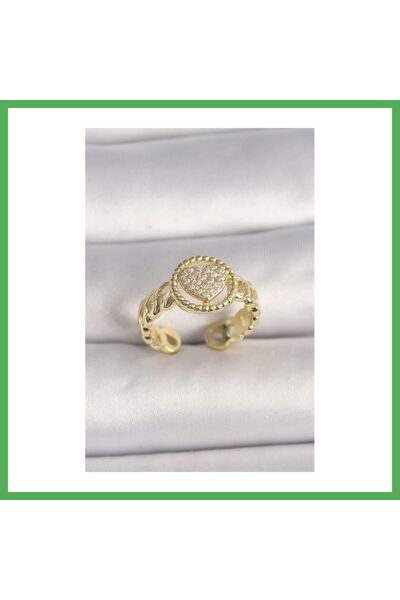 Nur store Çanta Brass Gold Color Adjustable Zircon Stone Model Women's Ring B...