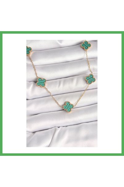Nur store Çanta 316L Steel Gold Color Chain Green Clover Model Women's Neckla...