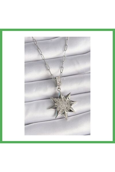 Nur store Çanta 316L Steel Silver Color Zircon Stone Pole Star Model Women's ...