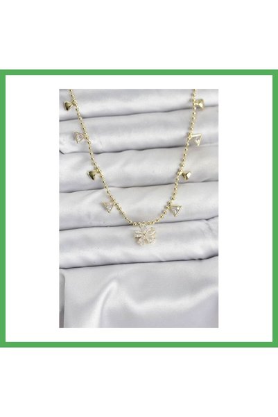 Nur store Çanta Brass Gold Color Zircon Stone Flower Model Women's Necklace B...