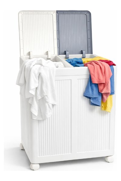 CocoVia Large Size Laundry Basket with Wheels Two Compartments Foldable Dirty...