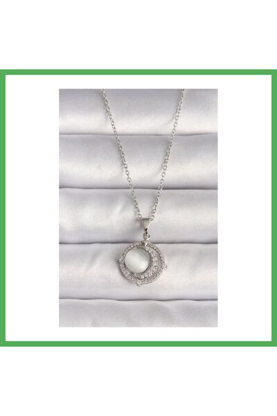 Nur store Çanta 316L Steel Silver Color Zircon Stone White Pearlescent Cresce...