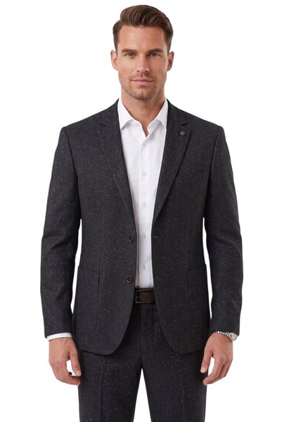 DeepSEA Erkek Slim Fit Balıksırtı Kırçıllı Koyu Lacivert Kışlık Takım Elbise – Çift Düğmeli Spor Şık 2703329