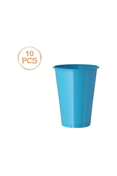 Jumbo Set of 10 Turquoise Plastic Cups 480ml