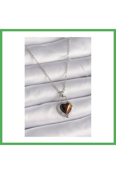 Nur store Çanta 316L Steel Silver Color Chain Lock Amber Bead Model Women's N...