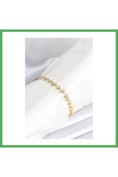Nur store Çanta Brass Gold Color Herringbone Model Zircon Stone Women's Brace...