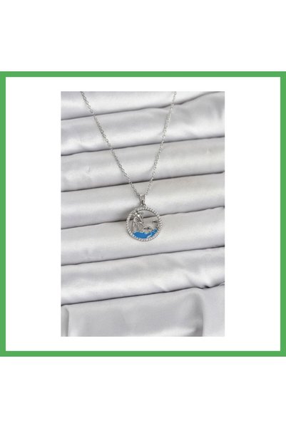 Nur store Çanta 316L Steel Chain Silver Color Zircon Stone Sea Themed Women's...