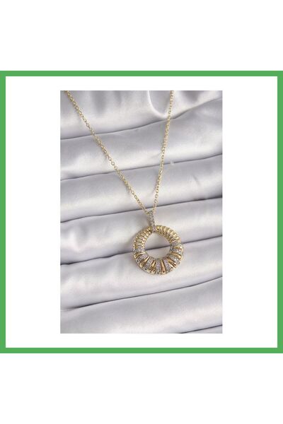 Nur store Çanta 316L Steel Gold Color Chain Silver Zircon Stone Circle Model ...