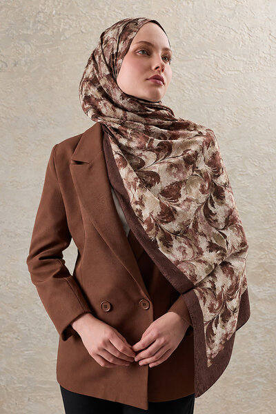 SilkTouch Bitter Brown Fresco Pattern Kraş Shawl
