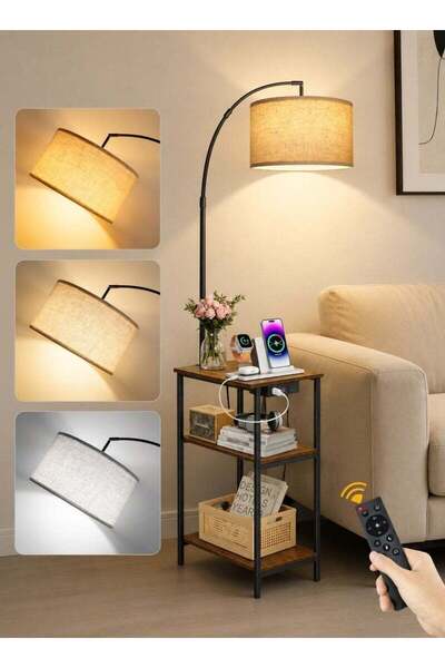 Generic OUTON Arc Floor Lamp with Side Table & Charging, 193 cm Tall, Dimmabl...
