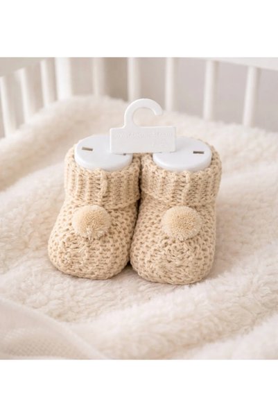 MOVAMIR BABY Pompom Detailed Knitwear Baby Booties Unisex Newborn Gift 0-3 Mo...