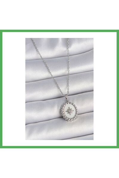 Nur store Çanta 316L Steel Silver Color Chain White Enamel Pole Star Engraved...