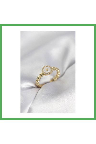 Nur store Çanta Gold Color Pearlescent Star Model Zircon Stone Women's Ring B...