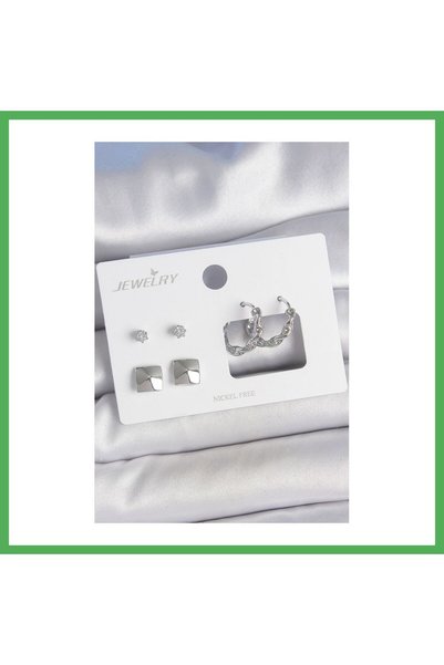 Nur store Çanta Brass Silver Color Zircon Stone Twist Hoop Model Square Detai...