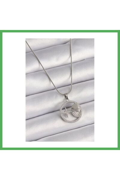 Nur store Çanta 316L Steel Silver Color Chain Zircon Stone Star Medallion Mod...
