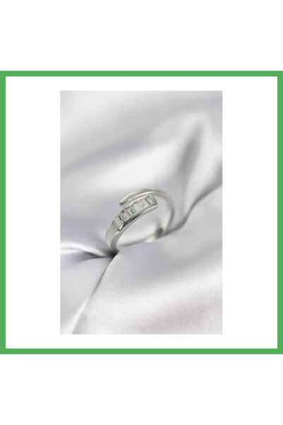 Nur store Çanta Baguette Zircon Stone Silver Color Women's Ring Bezoss