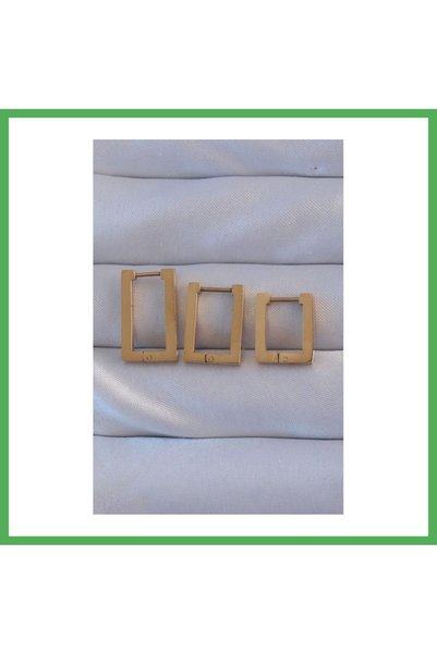 Nur store Çanta 316L Steel Gold Color Rectangular Earring Set Bezoss