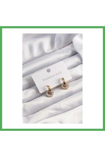 Nur store Çanta 316L Steel Gold Color Zircon Stone Hoop Model Earrings Bezoss
