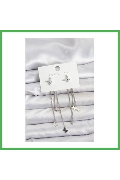 Nur store Çanta Butterfly Model Silver Color Brass Dangle Women's Earrings Be...