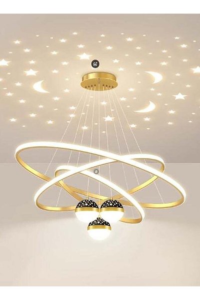 Generic ERENYEA Gold 3-ring Chandelier With Remote Control In Living Room, 3-...