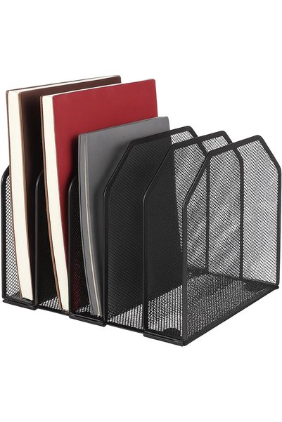 SYOSI Metal File Organizer, Adjustable 5-Section Vertical Magazine Holder, De...