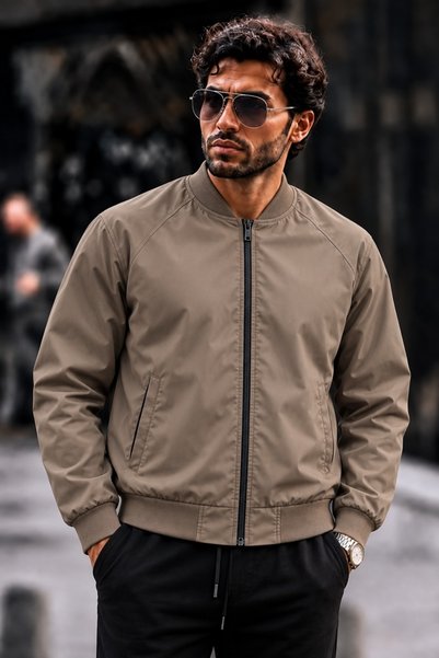 DAMGA JEANS معطف واق من المطر بتصميم كاجوال بسحّاب للرجال من Camel