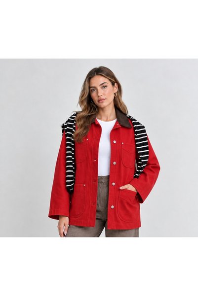 Mivida Women's Oversized Gabardine Jacket with Snap Buttons and Pockets – Loo...