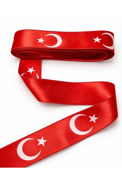 Genel Markalar Ay Yıldız Türk Bayrağı Desenli Kırmızı Saten Kurdele 1mt