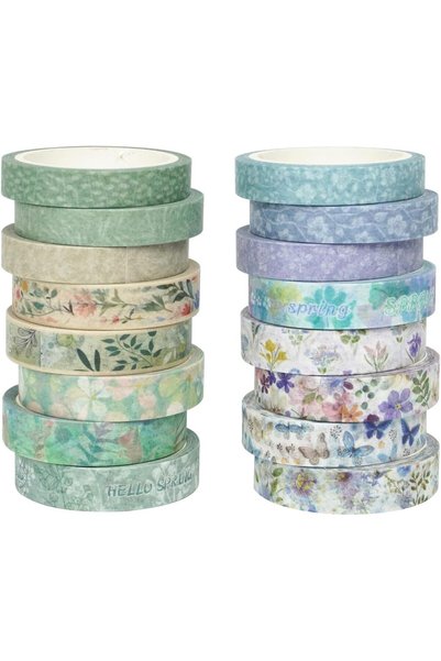 KASTWAVE مجموعة شريط واشي، شريط ورقي زخرفي بنقوش زهور لألبومات الصور ودفاتر ا...