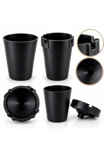 INURA GLOBAL Black Round Plastic Ashtray, Odorless, Pack of 36