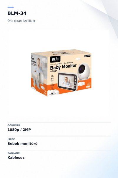 BLM34 1080p 2MP Gece Görüşlü Ekranlı Konuşma Sesli Kablosuz Bebek Monitörü