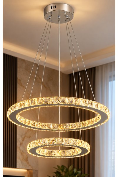 SANITEXPERT LED pendant chandelier with crystals, 2 rings, 88W, Ø50 cm, 3 lig...