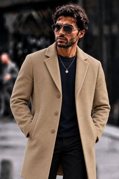 DAMGA JEANS Palton pentru bărbați Kaşe Classic Cut Trend Camel
